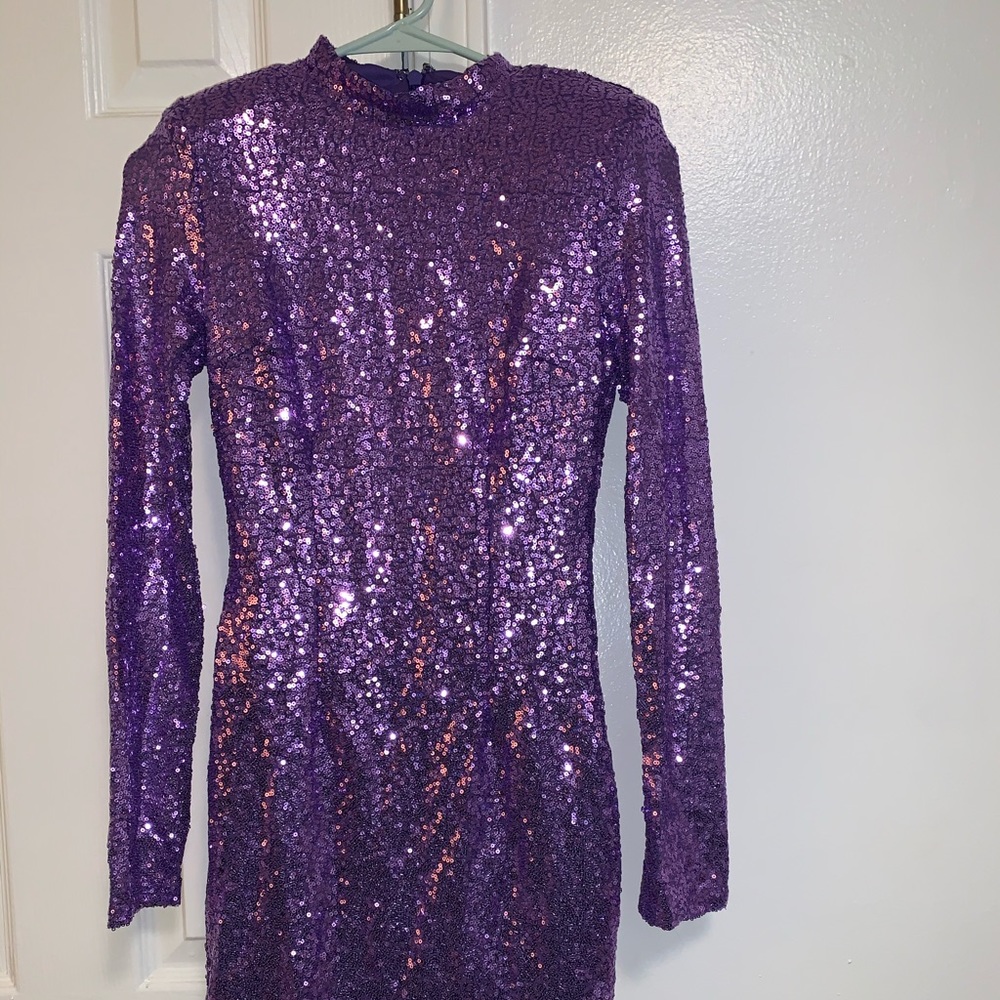 Purple Sequin Mini Dress